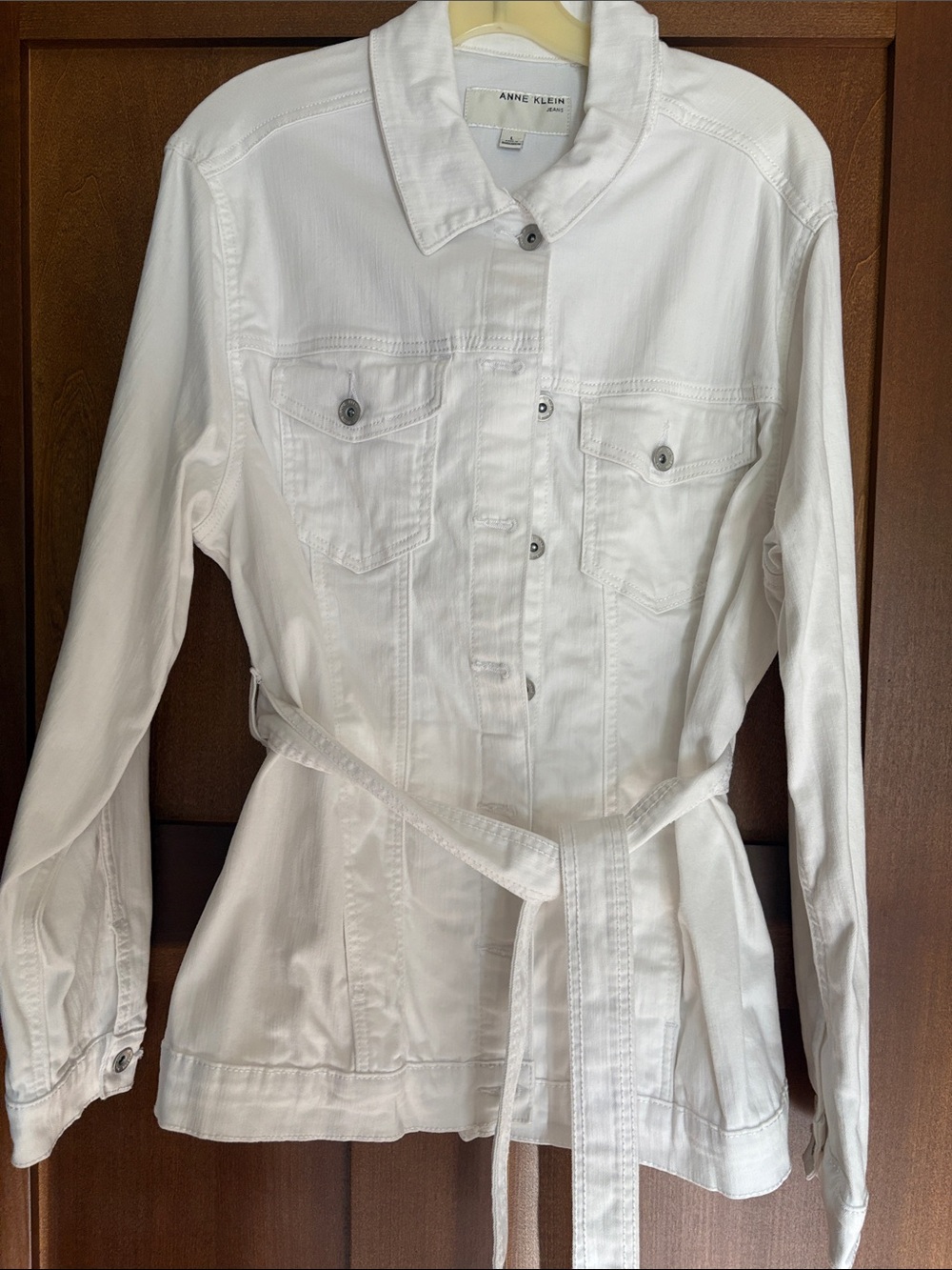 Anne Klein White Belted Denim Jacket